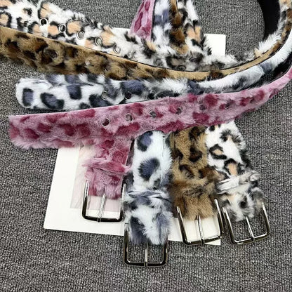 Y2k pink fur Leopard Print Belts Women Vintage Design Zebra Print Belt Punk American Chic Jeans Accessories Sexy Pin Buckle Belt