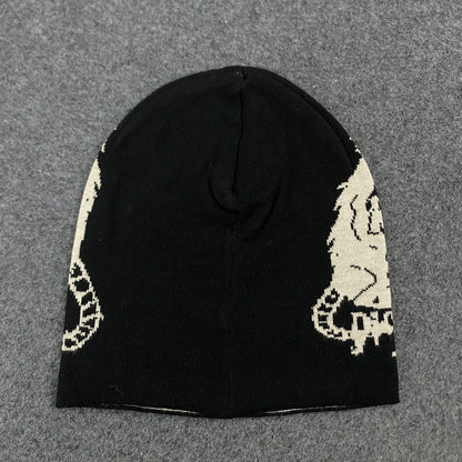 Gothic Dragon Print Letter Graphic Beanie Women 2026 Black Y2K Punk Streetwear Hat