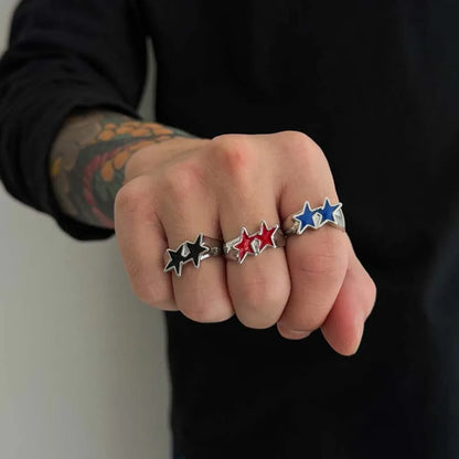 Vintage Black Drip Oil Pentagram Star Open Rings for Women Men Hip Hop Rock Metal Star Adjustable Couple Rings Jewelry