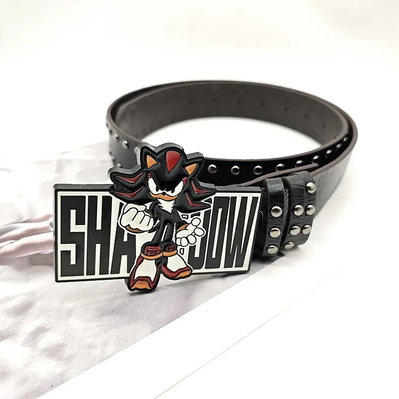INS Harajuku Y2K Millennial Hot Girl Street Black Sonic Boy Board Buckle Rivet Decorative Belt Universal for Men and Women