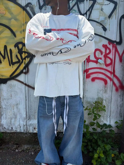 New hoodie street round neck long sleeved personalized loose T-shirt letter printed loose and versatile embroidered clothing