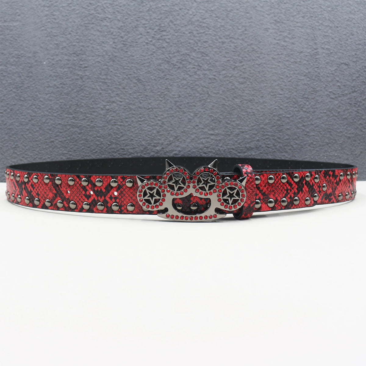 Y2k Rhinestone Cat Paw Buckle Snakeskin Belt