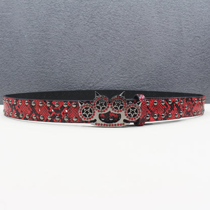 Y2k Rhinestone Cat Paw Buckle Snakeskin Belt