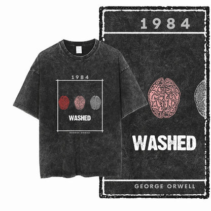 Black 1984 Vintage George Orwell Acid Wash Cotton T-Shirt