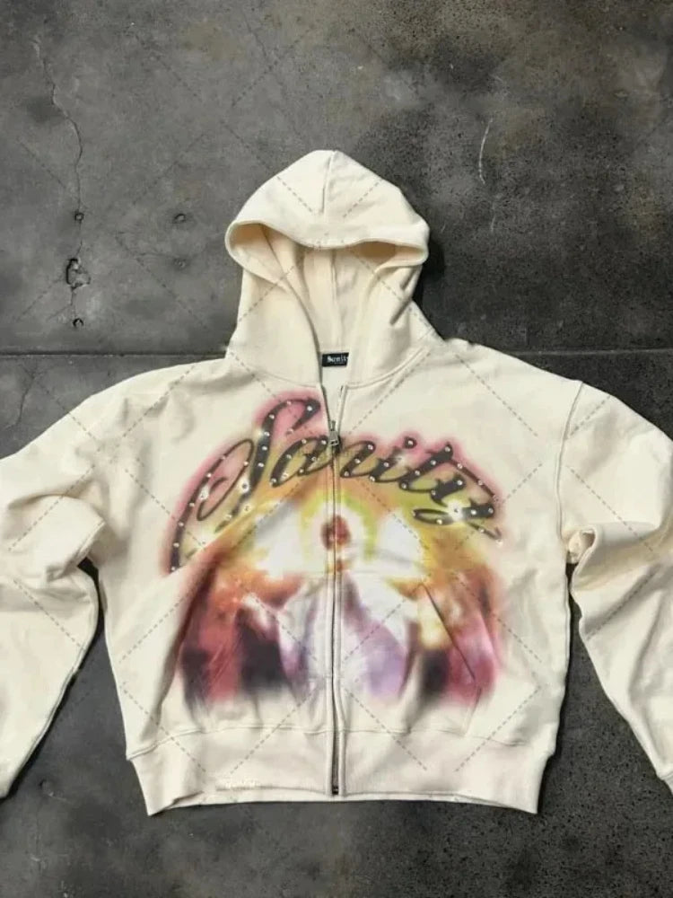 American Retro Autumn And Winter High Street Design Hooded Cardigans Men And Women Harajuku Aesthetics Hooded Sweatshirt Jackets