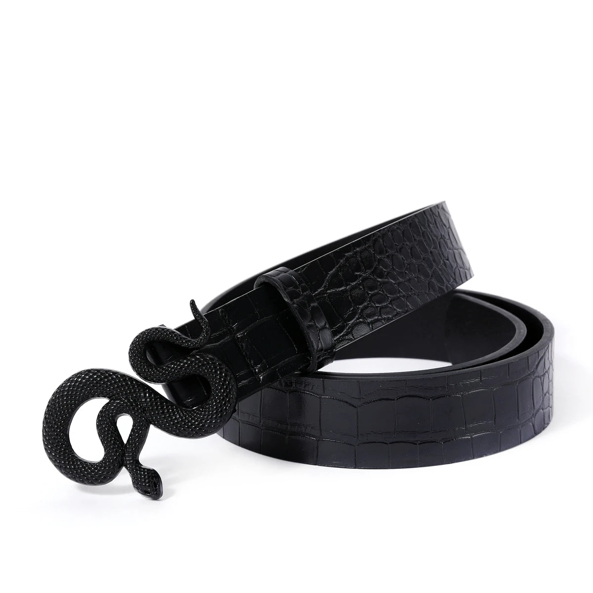 Hot Sale New Fashion Snake Belt Buckle with PU Leather Belt for Women Dress Designer Western Vintage Style Black Belts for Girls