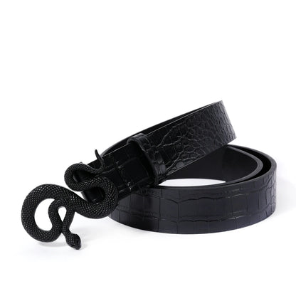 Hot Sale New Fashion Snake Belt Buckle with PU Leather Belt for Women Dress Designer Western Vintage Style Black Belts for Girls
