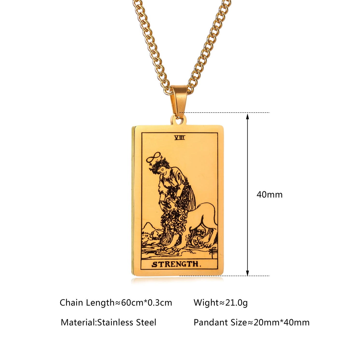 Stainless Steal Tarot Card Chain Necklace