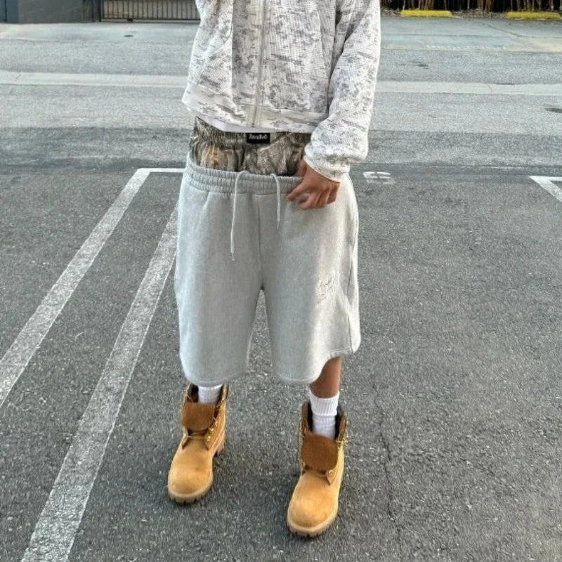 Men's oversized double-layer Gothic pants, American fashion, streetwear Y2K, Harajuku, loose fit, high waist, wide legs