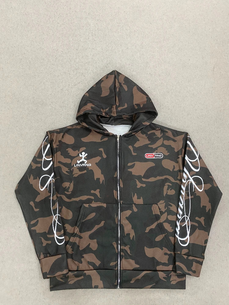 Linvano Camo Zip Up Hoodie