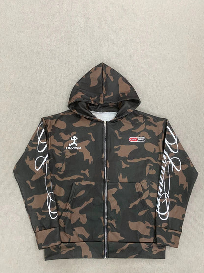 Linvano Camo Zip Up Hoodie