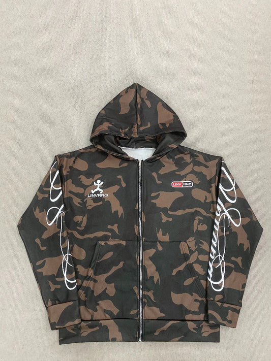 Linvano Camo Zip Up Hoodie