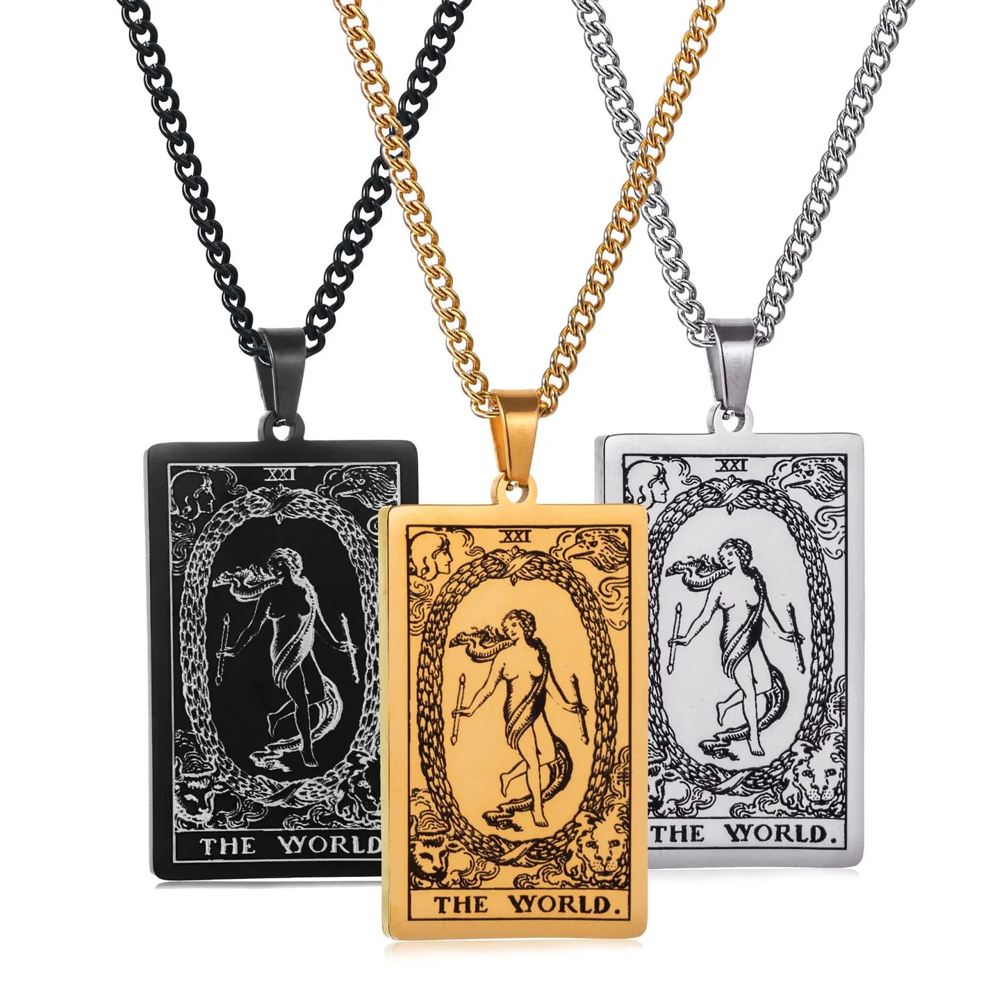 Stainless Steal Tarot Card Chain Necklace