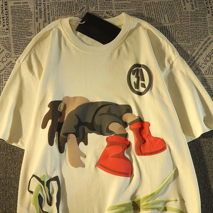 Fashionable And Personalized American Cute Men Clothing T Shirt 2023 Summer Y2K High Street Casual Short Vintage Sleeve Tops