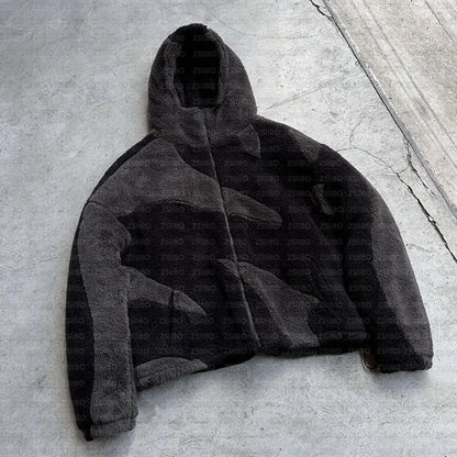 Polar Fleece Zip Up Hooded Jacket Coat