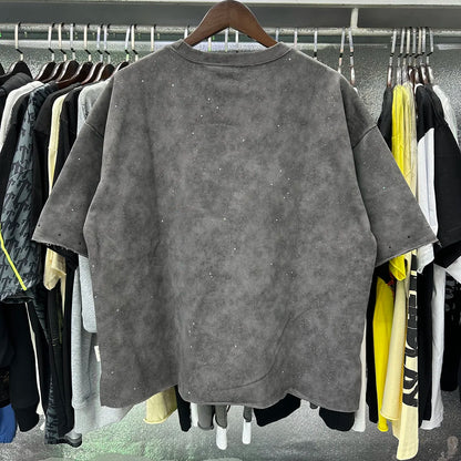 Shinning Bling Diamond Short Sleeve Cropped T-shirt for Men and Women Crew Neck Rhinestone Loose Cotton Summer Tshirts Oversized