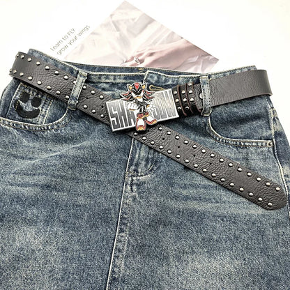 INS Harajuku Y2K Millennial Hot Girl Street Black Sonic Boy Board Buckle Rivet Decorative Belt Universal for Men and Women