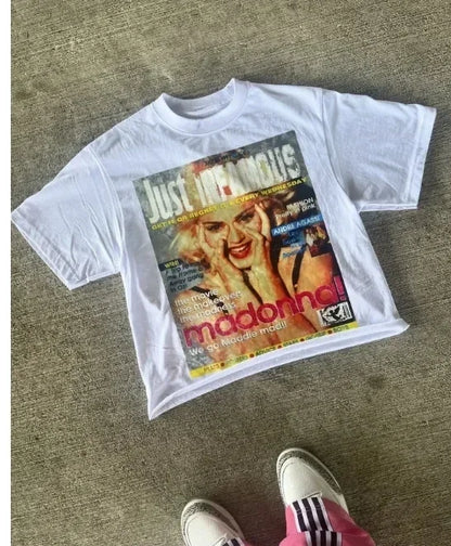 Harajuku American Newspaper Graphic T Shirts Y2k Tops Oversized T Shirt Couple Pro Choice Gothic Streetwear Vintage Men Clothing