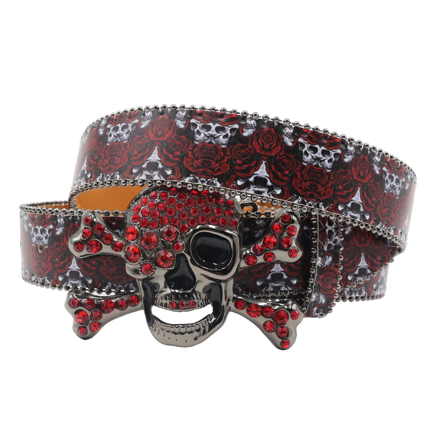 Big Skull Punk Black Rhinestone Belt Ladies Designer Belt Diamond Soldier Belt Western Cowboy Y2K Fashion Belt Hip Hop Graffiti
