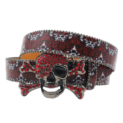 Big Skull Punk Black Rhinestone Belt Ladies Designer Belt Diamond Soldier Belt Western Cowboy Y2K Fashion Belt Hip Hop Graffiti