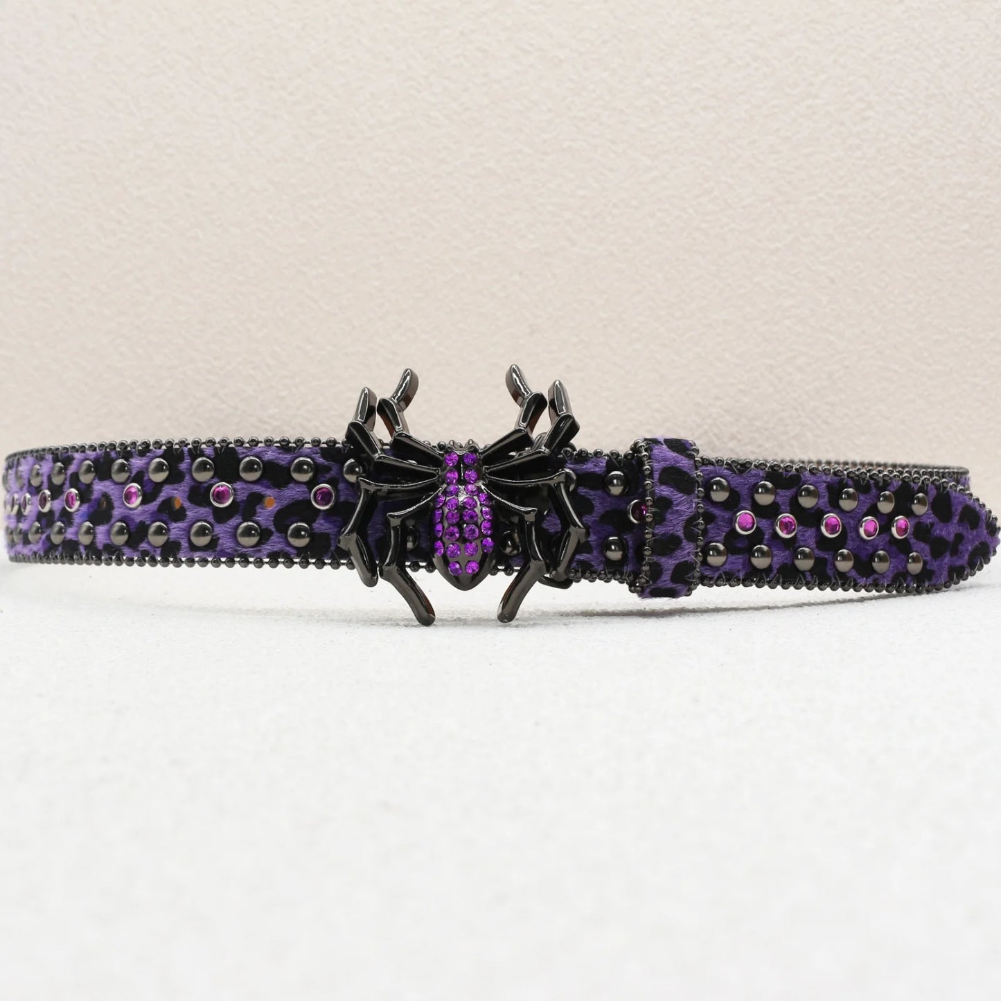 Leopard Print Rhinestone Belt, Large Spider Buckle Gothic Belt, Suitable for Jeans, 3.8cm Wide Y2K Punk Belt for Men and Women.