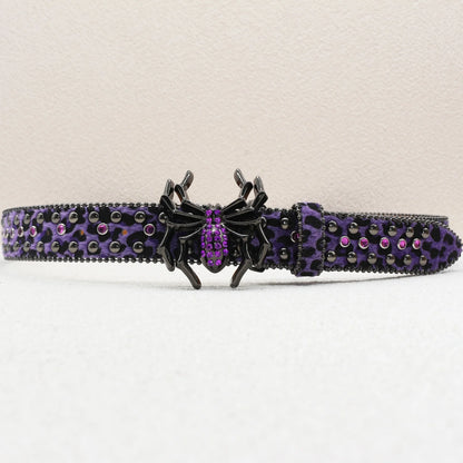 Leopard Print Rhinestone Belt, Large Spider Buckle Gothic Belt, Suitable for Jeans, 3.8cm Wide Y2K Punk Belt for Men and Women.
