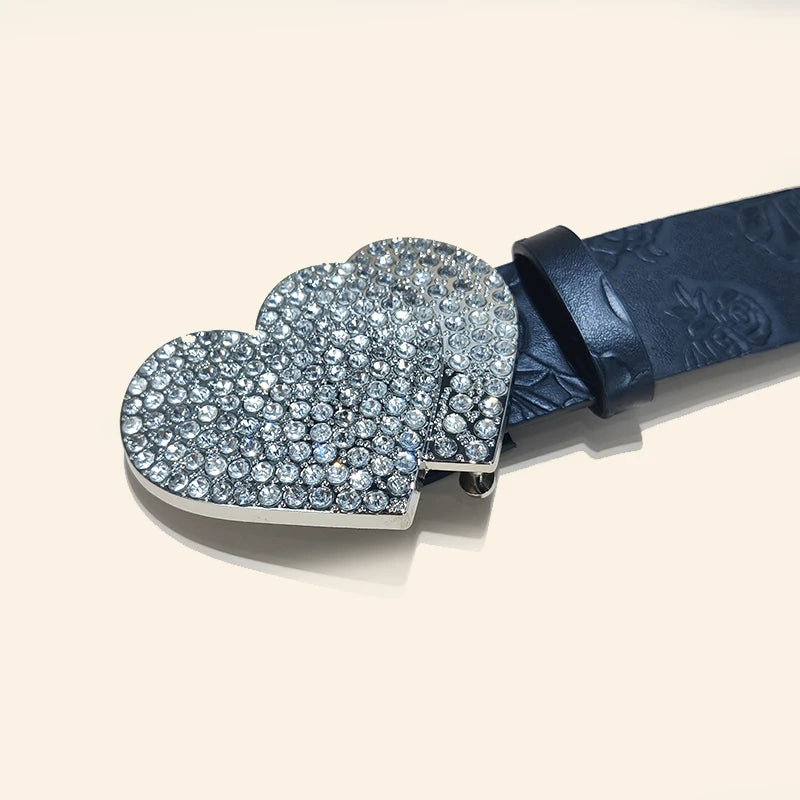 Heart Buckle Embossed Leather Belt