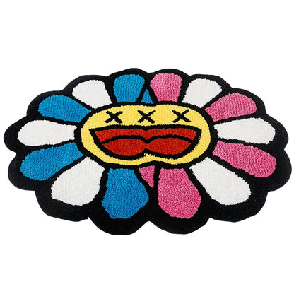 Double Face Colorful Smiley Flower Petal Rug