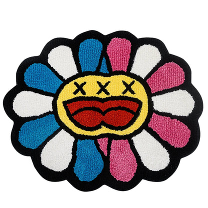 Double Face Colorful Smiley Flower Petal Rug