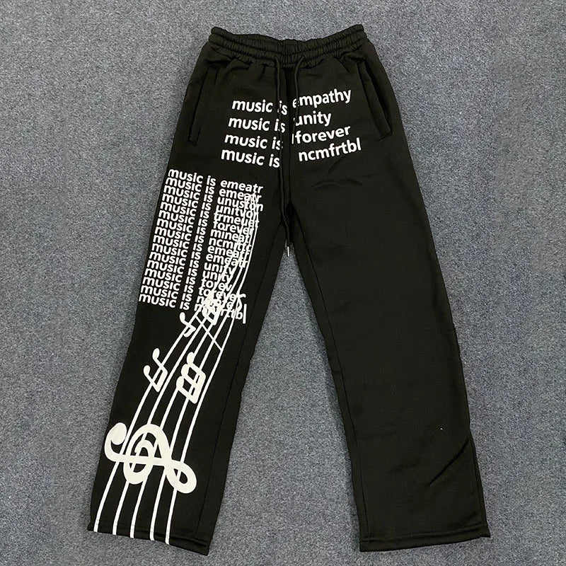 2000s American Vintage Creative Personalized Letters Printed Pants Hip Hop Street Casual Sports Pants Loose Elastic Jogging Pant