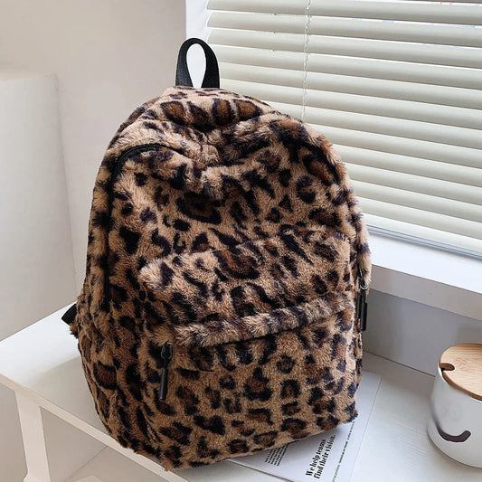Leopard Print Fur Backpack
