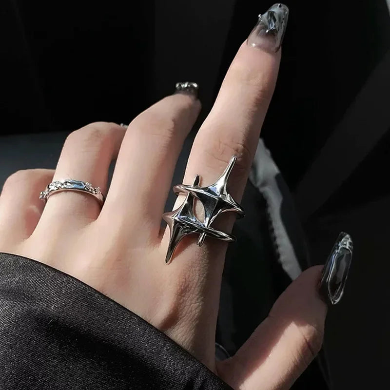 Silver Spike Star Design Ring