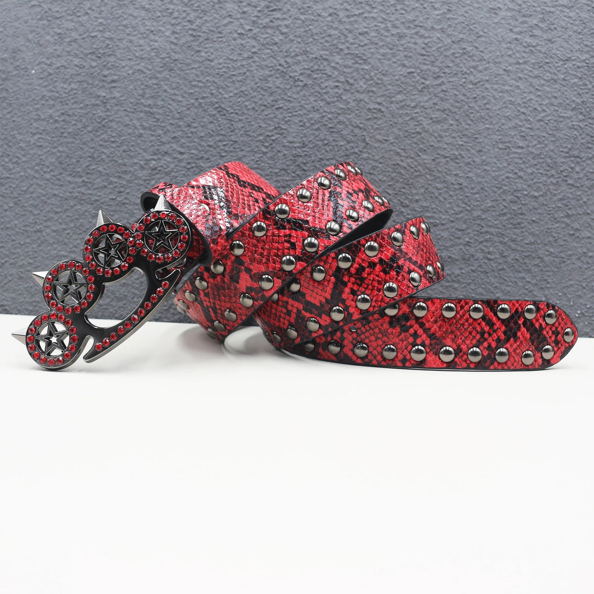 Y2k Rhinestone Cat Paw Buckle Snakeskin Belt