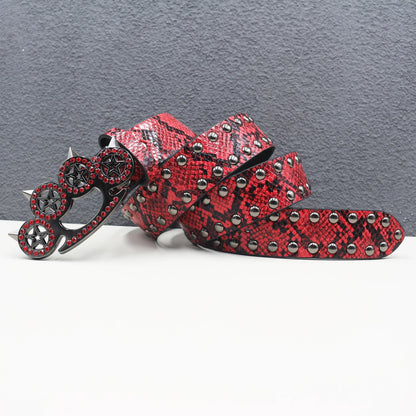 Y2k Rhinestone Cat Paw Buckle Snakeskin Belt