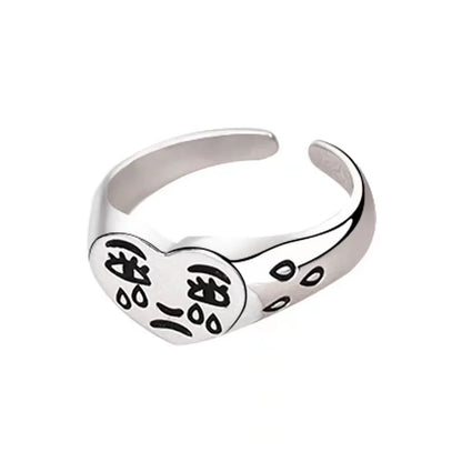 Retro Heart Shape Crying Face Ring For Men Women Silver Color Punk Gothic Open Ring Handmade Unisex Designer Jewelry Accessories