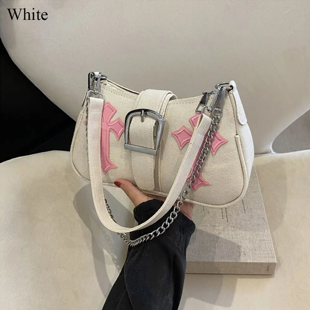 Hasp Handbags Metal Buckle Shoulder Bag Sling Bag Underarm Bags Simple Casual Canvas Tote Bags Fashion Street Trend Accessory
