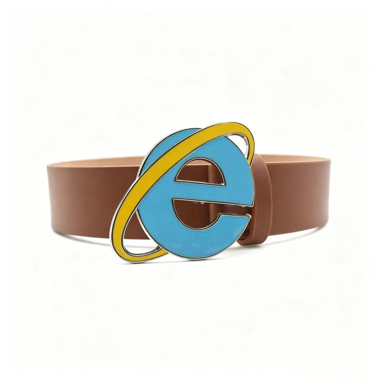 Unisex Nostalgic Design Y2K IE Logo Belt, Novelty Internet Explorer E Letter Buckle Belt for Men Women Punk Design Cosplay Party
