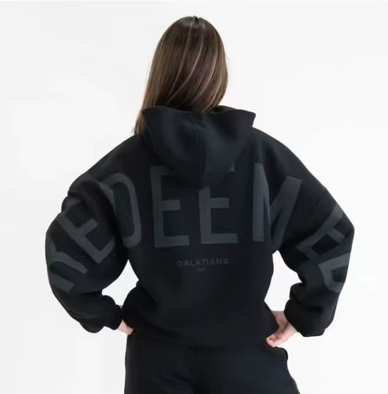 Women'S Fashionable and Versatile Thickened Long-Sleeved Loose Hooded Printed Sweatshirt Letter Top