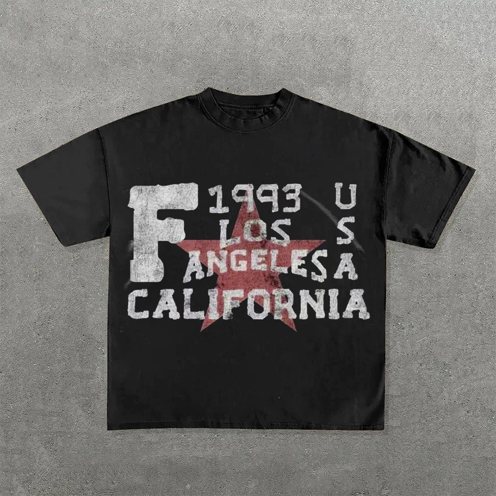 California Print Casual New Men'S and Women'S T-Shirts Unisex Short-Sleeved Retro Street Y2K Casual Fashion Tops Clothing
