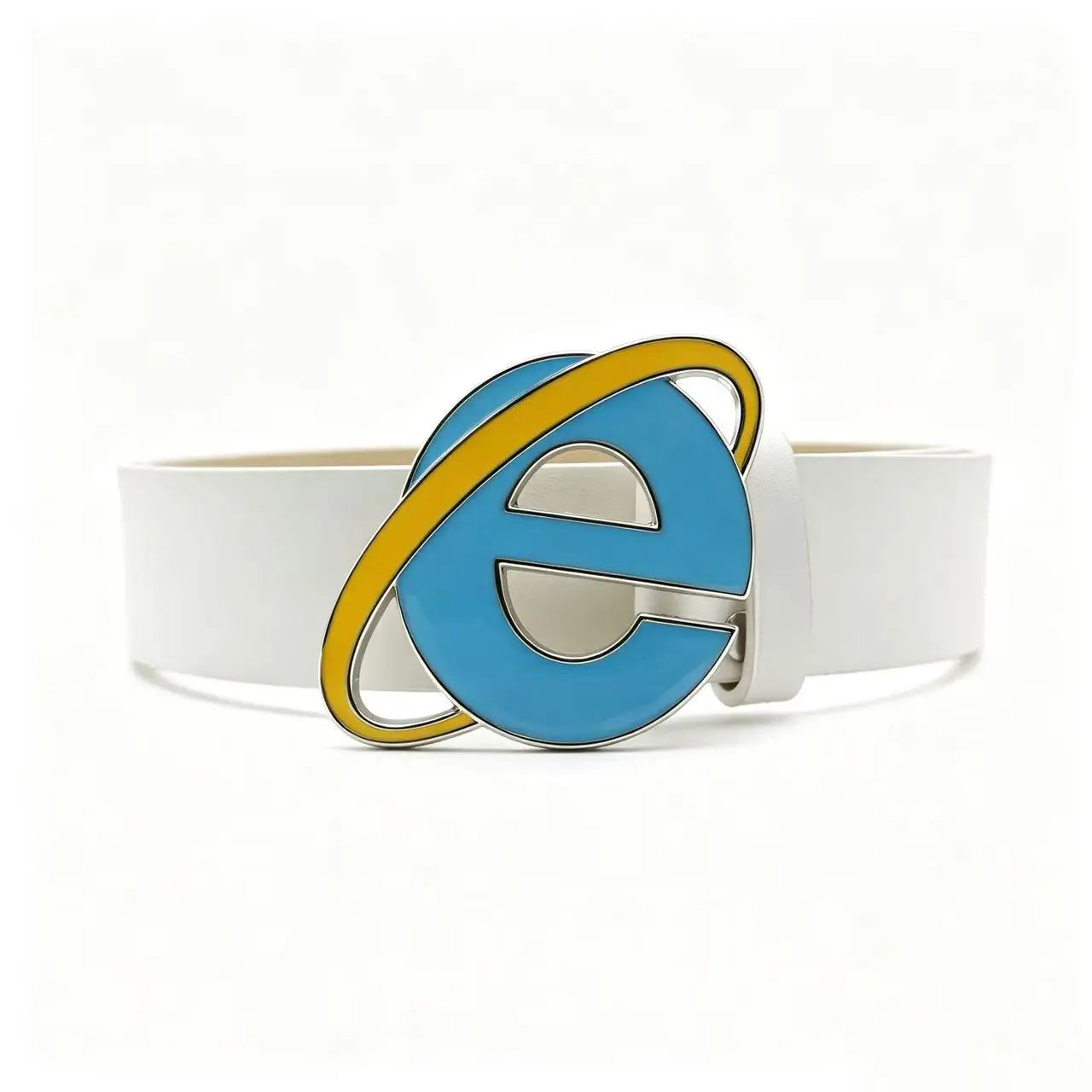 Unisex Nostalgic Design Y2K IE Logo Belt, Novelty Internet Explorer E Letter Buckle Belt for Men Women Punk Design Cosplay Party
