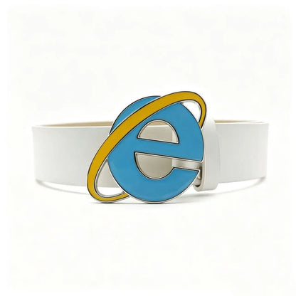 Unisex Nostalgic Design Y2K IE Logo Belt, Novelty Internet Explorer E Letter Buckle Belt for Men Women Punk Design Cosplay Party