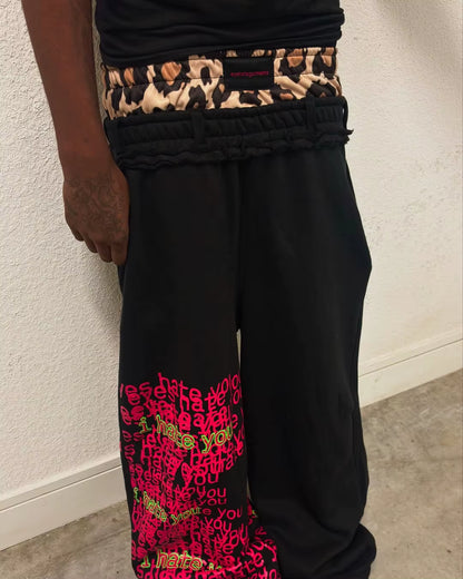 Retro Double Waist Design Casual Street Men Pants Hip-Hop Gothic Harajuku Loose Pants Y2K Letter Pattern Sports Pants