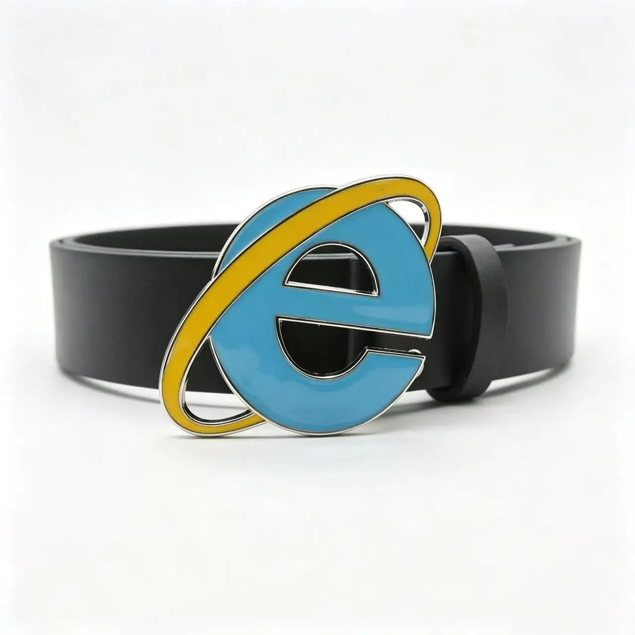 Unisex Nostalgic Design Y2K IE Logo Belt, Novelty Internet Explorer E Letter Buckle Belt for Men Women Punk Design Cosplay Party