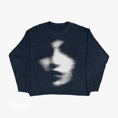Casual Commuter Style Oversized round Neck Knitwear Women'S Pullover Sweater Geometric Pattern Long Sleeve Comfortable Leisure