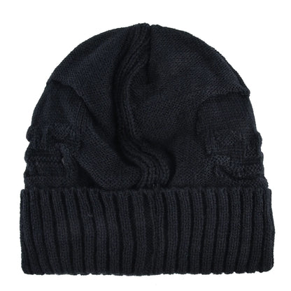 Winter Beanies Men Knitted Skull Pattern Solid Color Hat with Metal Skulls Skullies Beanies Men'S Knit Thick Hats Add Velvet