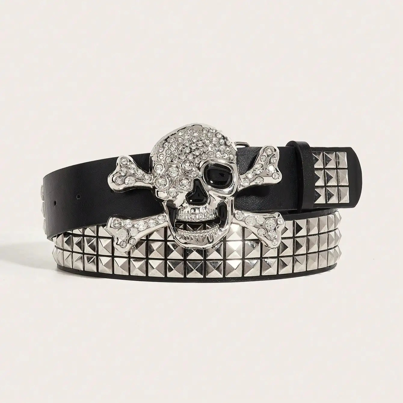 1Pc Men'S Dark Punk Skull Buckle Rivet Belt Jeans Versatile Decorative Belt