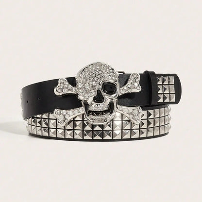 1Pc Men'S Dark Punk Skull Buckle Rivet Belt Jeans Versatile Decorative Belt