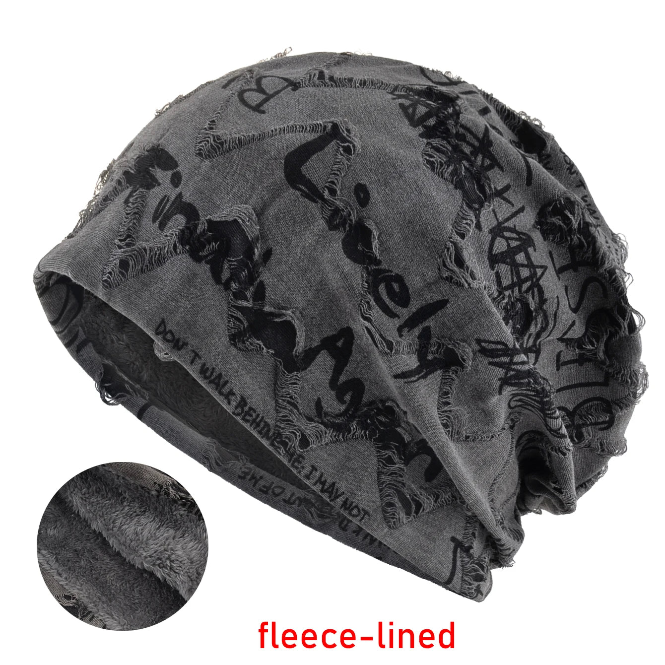 Letter Print Beanie Hats for Women Men Vintage Distressed Cracked Design ​Wasteland Style Spring Summer Warm Fleece-Lined Winter