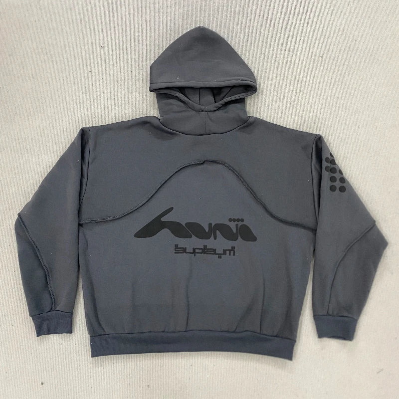 Aesthetic High Street Harajuku Hip Hop Rock Long Sleeve Pullover Contrast Stitching Creative Foam Printing Fashion Casual Hoodie