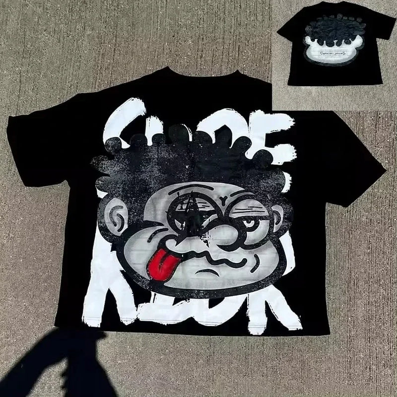 Vintage Big Face Graphic Print Cotton T-Shirt Men Y2K Summer Short Sleeves Vintage Oversize Tshirt Streetwear Women Top Tees